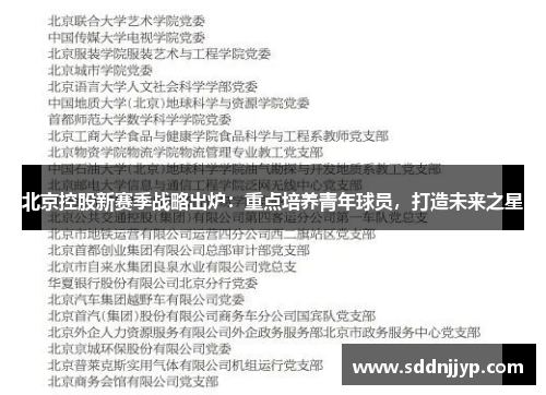 北京控股新赛季战略出炉：重点培养青年球员，打造未来之星