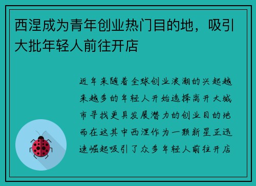 西涅成为青年创业热门目的地，吸引大批年轻人前往开店